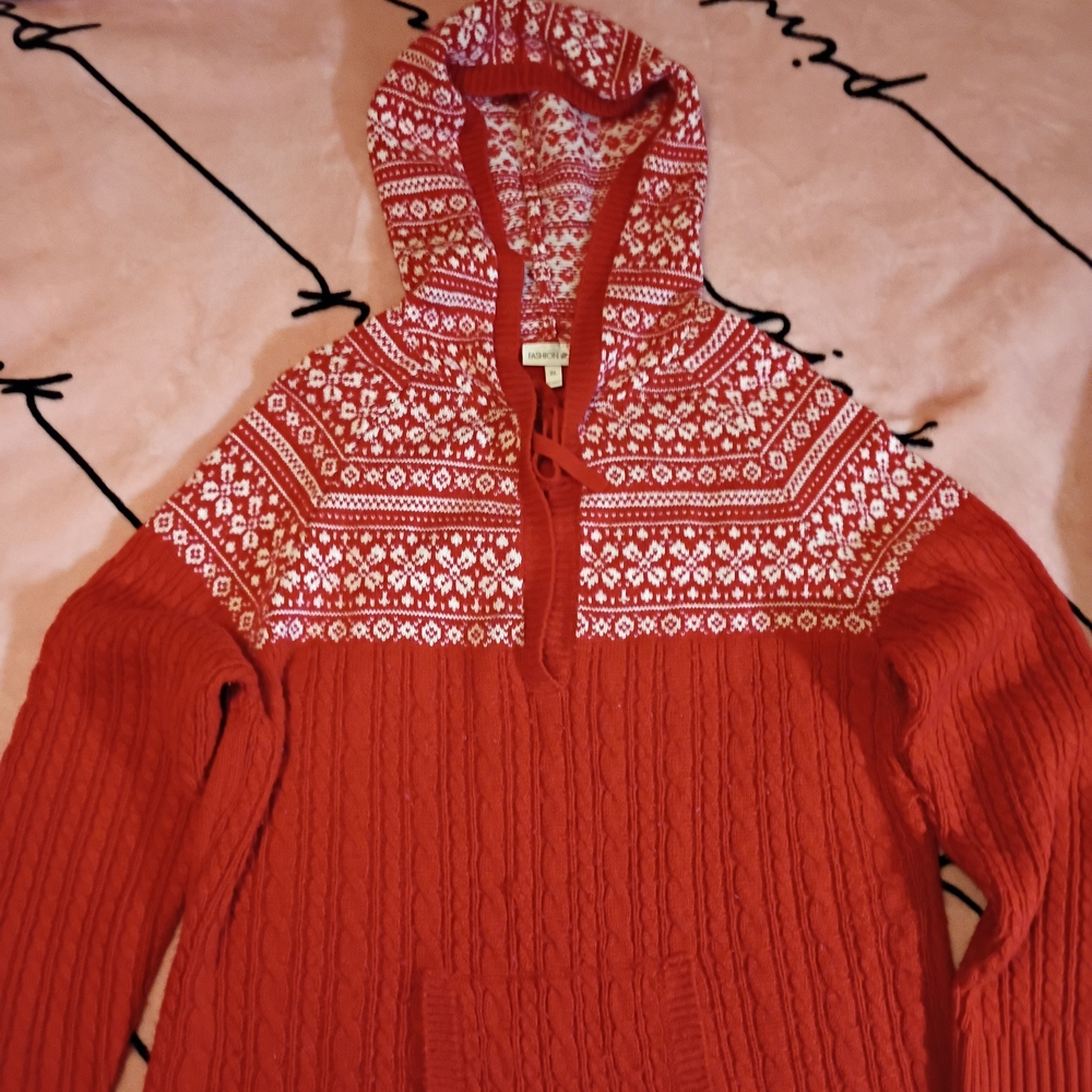 Fashion Bug Red and White Cowl Neck Sweater